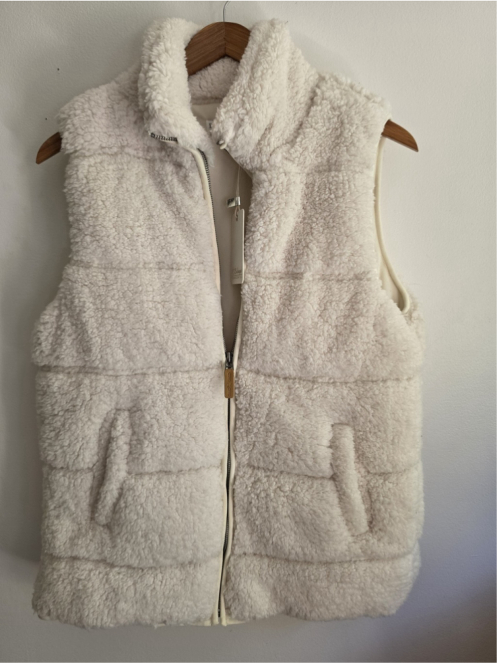 NWT PJ Salvage Cozy Cuddlers Sherpa Vest Ivory Quilted Full Zip Medium